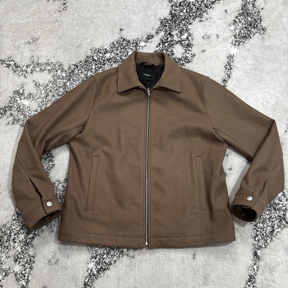 Theory Men's Size XL Brown Wool Blend Full Zip Jacket Coat Collared Minimalist